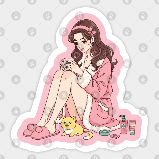 Cozy Kawaii Girl and Cute Dog Sticker by enrynz